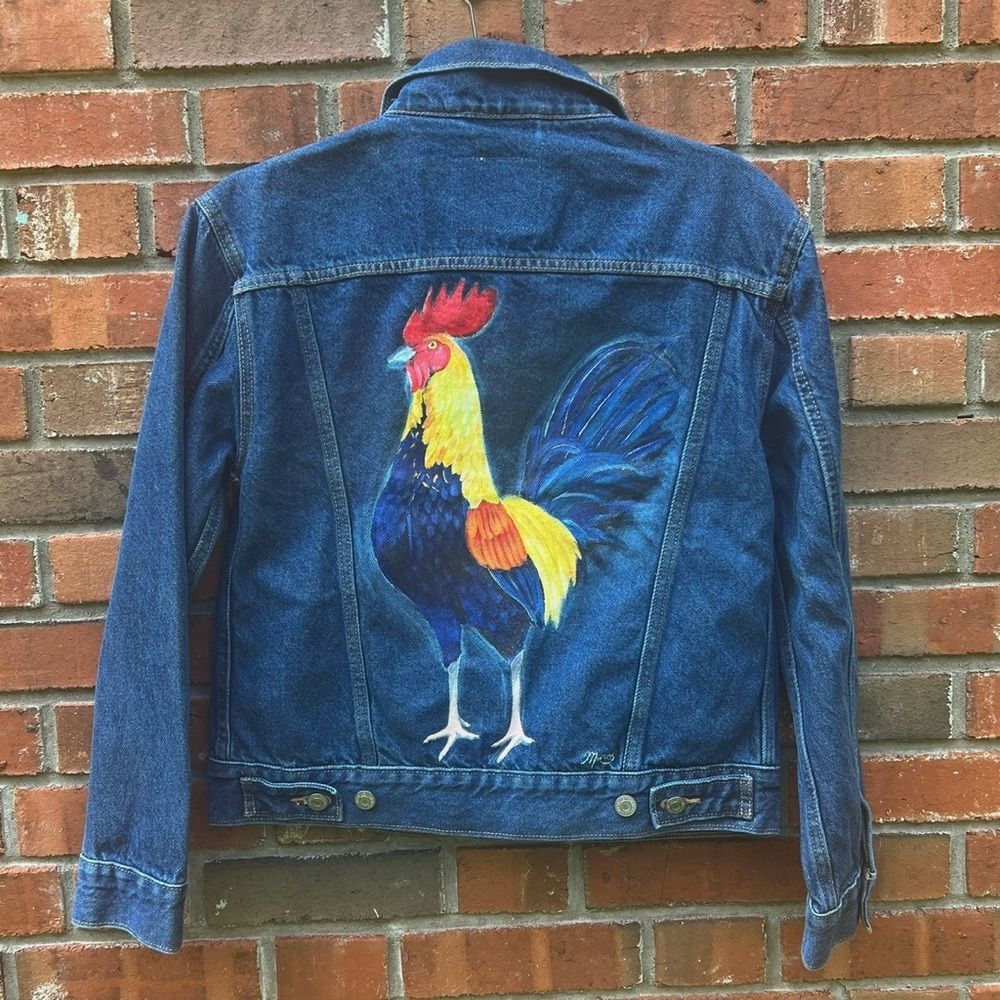 Hand-Painted Levi’s Denim Jacket with Rooster Design